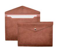 VANRA 1 carpeta de archivos de piel sintética A4, soporte para documentos, impermeable, organizador de archivos para tamaño carta con cierre de botón a presión, color marrón