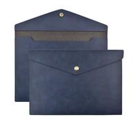 VANRA Carpetas de piel sintética A4, soporte para documentos, sobre impermeable, organizador de archivos para tamaño carta con cierre de botón a presión (azul marino)