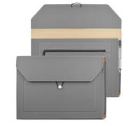 VANRA Carpetas expandibles de piel sintética para documentos con 2 bolsillos, organizador de documentos con cuerda elástica para papel tamaño carta A4 (gris)