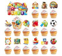 VARA ecoración para cupcakes de regreso a clases: libro de 32 piezas, cupcakes seguros para la escuela y adornos para cupcakes para profesores para el primer día de escuela, jardín de infantes