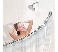 Varilla curva ajustable para cortina de ducha Ibenzoa®, fabricada en acero inoxidable, telescópica de 140–200 cm, con un espacio adicional de +23 cm, incluye 18 anillas de acero inoxidable, capacidad 