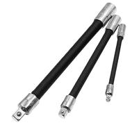 Varilla de Extensión de Manguito Flexible Juego de vasos impacto 1/4, 3/8 y 1/2 pulgada con extensión flexible, adaptador accionamiento llave vaso(3 pcs a set)