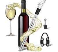 Varilla enfriadora de vino Unyqoos® de acero inoxidable 304, con vertedor y aireador para decantar, antigoteo, enfría hasta 2 horas. Set de 1 unidad que incluye un cortador de film y un tapón de silic