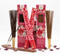 Varillas de Incienso Natural sin Tóxicos para Favorecer el Romanticismo - 80 Palitos Orgánicos de Larga Duración Hechos a Mano en la India - Fragancias: Amor y Rosas - Incluye Bolsa Anti-Humedad