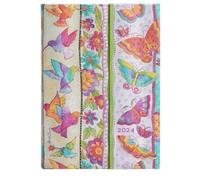 Varzi Dal 1956 Paperblanks Agenda 2024 de 12 meses, planificador diario de tamaño mediano, creaciones divertidas, mariposas y colibríes, 13 x 18 cm