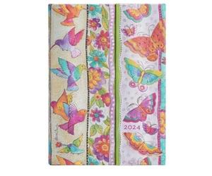 Varzi Dal 1956 Paperblanks Agenda 2024 de 12 meses, planificador diario de tamaño mediano, creaciones divertidas, mariposas y colibríes, 13 x 18 cm