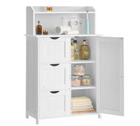 VASAGLE 100 cm Armario de Baño, Mueble de Baño con Multienchufe, 3 Cajones, 1 Puerta, 2 Estantes Ajustable, para Comedor, Cocina, Salón, Blanco Nube BBC775W03