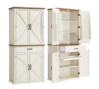 VASAGLE Aparador, 178,6 cm Alto Armario de Cocina con Puertas Estilo Granero, Cajón, Bandeja, Estantes Ajustables, Despensa para Cocina Comedor, Blanco Vintage Vintage white