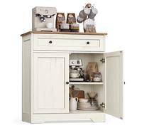 VASAGLE Aparador, Alacena de Cocina, 2 Puertas, 1 Cajón | Estantes Ajustables, Rincón de Café, 72 x 40 x 80 cm, Blanco Rústico, Colección SIREN LSC521WJ01