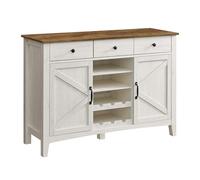 VASAGLE Aparador, Armario de Almacenaje con 3 Cajones y 2 Puertas | Estante Regulable en Altura, Estilo de Campo, para Salón, Comedor, Blanco Rústico y Marrón Miel, Colección LIRY BBK371W02