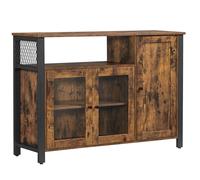 VASAGLE Aparador, Armario de Cocina, Armario de Almacenaje, con 3 Puertas, para Salón, Cocina, Comedor, 33 x 110 x 75 cm, Estilo Casa de Campo, Marrón Rústico y Negro/Marrón Roble y Negro Tinta/Marrón
