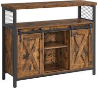 VASAGLE, aparador, armario de cocina, armario de almacenamiento con 2 puertas correderas, estante ajustable, estilo industrial, diseño vintage, color marrón y