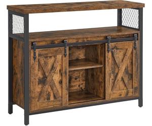 VASAGLE, aparador, armario de cocina, armario de almacenamiento con 2 puertas correderas, estante ajustable, estilo industrial, diseño vintage, color marrón y