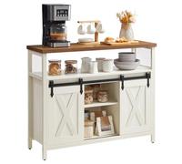 VASAGLE Aparador, con 2 Puertas Correderas, 100 x 33 x 80 cm | Mueble Cocina, Estantes Ajustables, para Salón, Blanco Rústico y Marrón Miel, Colección DAXTON LSC092W01