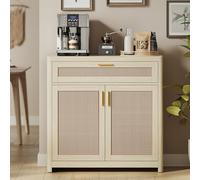 VASAGLE Aparador de Estilo Boho con Puertas Efecto Ratán, Mueble de Cocina | Esquinas Redondeadas, Estante Ajustable, Cajón, Comedor, Beige Natural, Colección ELLAN BBK601LC01