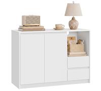 VASAGLE Aparador, Mueble Cocina 3 Cajones, Estilo Moderno | con 2 Puertas, 1 Compartimento Abierto y Estante Ajustable, 103,3 x 40 x 74 cm, Salón, Blanco y Gris, KAILYN BBK273W21
