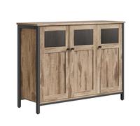 VASAGLE Aramrio de Almacenamiento, Aparador con Puertas de Cristal, para Comedor, Salón, Cocina, Estilo Industrial, Marrón Camello y Negro Tinta LSC099K02