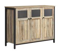 VASAGLE Aramrio de Almacenamiento, Aparador con Puertas de Cristal, para Comedor, Salón, Cocina, Estilo Industrial, Marrón Turquesa y Negro Tinta/Marrón Camello y Negro Tinta