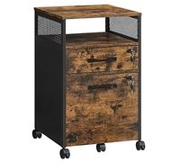 VASAGLE Archivador, archivador de Oficina con 2 cajones bloqueables, Ruedas, Estante Abierto, para Carpetas Colgantes, Marco de Acero, Estilo Industrial, marrón rústico y Negro OFC077B01