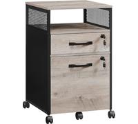 VASAGLE, archivador de oficina con 2 cajones con cerradura, ruedas, estante abierto, ideal para carpetas colgantes, estructura de acero, estilo industrial