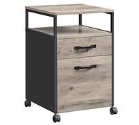 VASAGLE Archivador Móvil con 2 Cajones, Archivador de Oficina con Ruedas, Compartimento Abierto, Marco de Acero, Estilo Industrial, Greige Melange y Negro Tinta OFC071B02