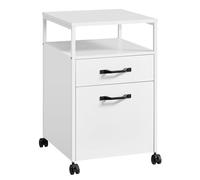 VASAGLE Archivador Móvil con 2 Cajones, Archivador de Oficina con Ruedas, Compartimento Abierto, Marco de Acero, Estilo Industrial, Blanco Nube OFC071W14