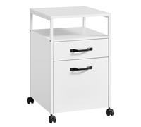 VASAGLE Archivador Móvil con 2 Cajones, Archivador de Oficina con Ruedas, Compartimento Abierto, Marco de Acero, Estilo Industrial, Blanco Nube Cloud white