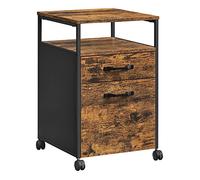 VASAGLE Archivador Móvil con 2 Cajones, Marco de Acero | Compartimento Abierto, de Oficina con Ruedas, Estilo Moderno Básico, Marrón Rústico y Tinta negra, Colección BARNET OFC71X