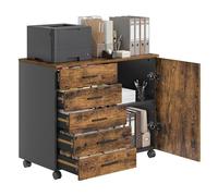 VASAGLE Archivador Móvil con 5 Cajones, 2 Estantes con Puerta, Cajonera, Soporte para Impresora, con Guías Deslizantes sin Tornillos, para Oficina, Casa, Marrón Rústico OFC092KD02