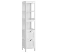VASAGLE Armario Alto, Almario de Almacenamiento Independiente, Armario Estrecho, 2 Cajones y 3 Estantes Abiertos, 30 x 30 x 141,5 cm, para Baño, Salón, Cocina, Blanco/Gris Paloma White