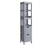 VASAGLE Armario Alto, Almario de Almacenamiento Independiente, Armario Estrecho, 2 Cajones y 3 Estantes Abiertos, 30 x 30 x 141,5 cm, para Baño, Salón, Cocina, Blanco/Gris Paloma Pigeon gray
