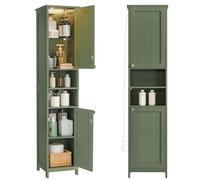 VASAGLE Armario alto de almacenamiento con luces, delgado, 15.7 pulgadas de | Estantes independientes, ajustables, para espacios pequeños, baño, salón, granja, colección SOFIE UBBC766C01