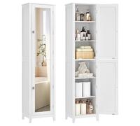 VASAGLE Armario Alto de Baño con Espejo de Cuerpo Completo | Mueble de Baño con Estantes Ajustables, 40 x 30 x 160 cm, Blanco Nube, Colección HELAN BBC764WH01