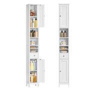 VASAGLE Armario Alto de Baño, con Estantes Ajustables, Cajón, Compartimentos Abiertos, para Espacios Pequeños, Moderno, Blanco Nube Blanco