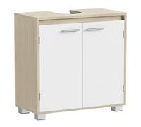 VASAGLE Armario Bajo Lavabo, Mueble de Baño, 2 Compartimentos Detrás de Las Puertas, para Diferentes Tipos de Lavabos, con Pies, 30 x 60 x 60 cm, Beige Natural y Blanco Nube/Blanco Nube Natural beige