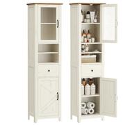 VASAGLE Armario Baño, Columna Estrecha, 2 Puertas, 1 Cajón | Armario Almacenaje, 40 x 31,5 x 171 cm, Puertas Reversibles, Blanco Rústico y Marrón Miel, Colección Liry BBK760W101