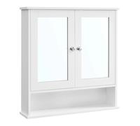 VASAGLE Armario con Espejo, Armario de Baño, Armario de Pared, Mueble Alto con 2 Puertas de Espejo y Compartimento Abierto, Balda Regulable, a Pared, 13 x 56,5 x 58,5 cm, Blanco Blanco