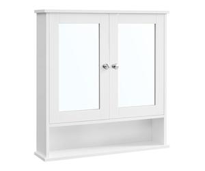VASAGLE Armario con Espejo, Armario de Baño, Armario de Pared, Mueble Alto con 2 Puertas de Espejo y Compartimento Abierto, Balda Regulable, a Pared, 13 x 56,5 x 58,5 cm, Blanco LHC002