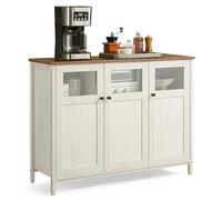 VASAGLE Armario de Almacenamiento, Aparador con 3 Puertas de Cristal | Estilo Industrial, para Comedor, Salón, Cocina, Blanco Rústico y Blanco Crema, Colección DAXTON LSC099WJ02