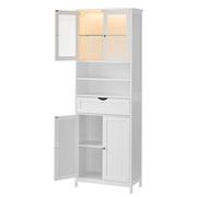 VASAGLE Armario de Almacenamiento con Iluminación, Armario de Baño, con Estantes Ajustables, Cajón, Compartimentos Abiertos, para Baño, Sala de Estar, Comedor, Blanco Nube White