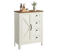 VASAGLE Armario de Almacenamiento, Mueble de Baño con 4 Cajones y 1 Puerta | Aparador de Cocina, Estilo Campo, Estantes Ajustables, para Comedor Sala de Estar, Blanco Rústico y Marrón Miel, BBK753W01