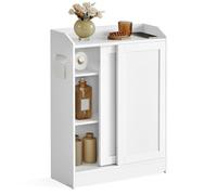 VASAGLE Armario de Baño, Ahorra Espacio, Compartimento Papel Higiénico y Escobilla, Puertas Correderas, Estantes Ajustables, Lado Inodoro, 20 x 60 x 80 cm, Blanco Nube BBC752W01