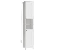 VASAGLE Armario de Baño Alto con Iluminación, Armario de Almacenaje Delgado, con Estantes Ajustables, Compartimentos Abiertos, para Espacios Pequeños, Moderno, Blanco Nube/Gris Paloma Gris Paloma