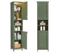 VASAGLE Armario de Baño Alto con Iluminación, Armario de Almacenaje Delgado, con Estantes Ajustables, Compartimentos Abiertos, Ancho 40 cm, para Espacios Pequeños, Moderno, Verde Bosque BBC766CH03