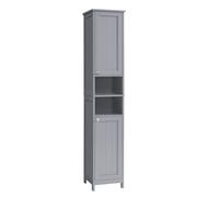 VASAGLE Armario de Baño Alto con Iluminación, Armario de Almacenaje Delgado, con Estantes Ajustables, Compartimentos Abiertos, para Espacios Pequeños, Moderno, Blanco Nube/Gris Paloma Paloma gray