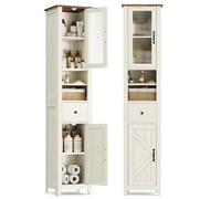 VASAGLE Armario de Baño Alto, Mueble Columna con Cajón, 33 x 31,5 x 171 cm | Para Baño y Salón, Blanco Vintage y Marrón Cálido, Colección LIRY BBK660W101