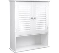 VASAGLE, armario de baño, armario de pared, armario de medicinas con estante ajustable, puertas con paneles y compartimento abierto, 20 x 60 x 70 cm, blanco
