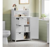 VASAGLE, armario de baño con 1 puerta y 3 cajones, 60 x 30 x 100,5 cm, color blanco nube. Incluye 3 cajones y 1 puerta
