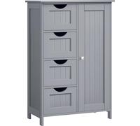 VASAGLE, armario de baño con 4 cajones, armario de baño independiente con 1 puerta, estante ajustable, 30 x 55 x 82 cm, color gris "Mystic"