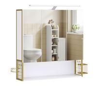 VASAGLE Armario de Baño con Espejo y Luz LED, Mueble de Pared, 3 Puertas
